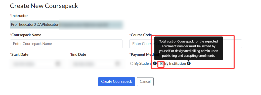 payment method: institution pay